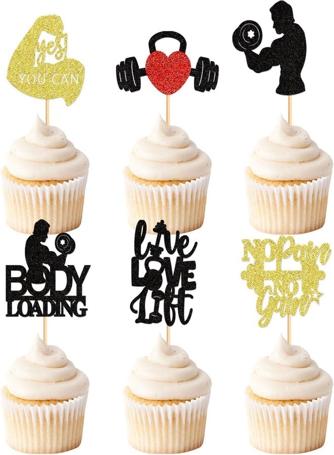 Confetti! 24pcs Gym-Themed Cupcake Toppers, Fitness and Weightlifting Decorations for Birthday Parties, Fitness Enthusiast Party Supplies - Image 1